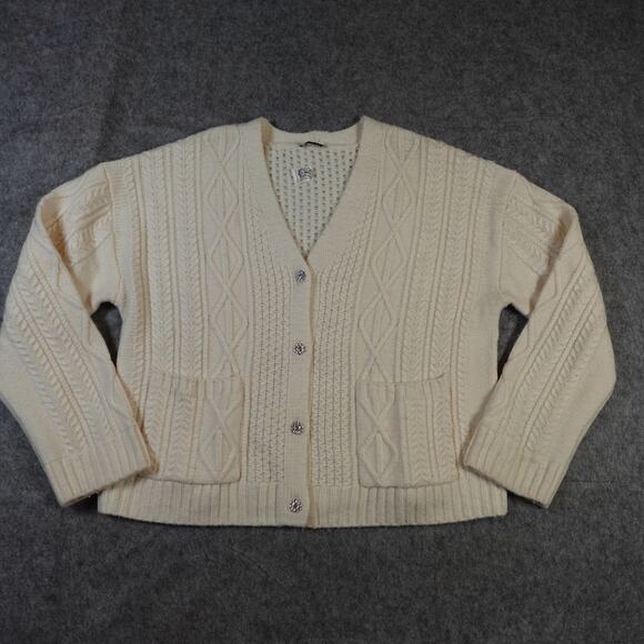 Rails Cardigan Womens Large Bixby Cable Knit Sweater Ivory Rhinestone Button - Picture 2 of 9